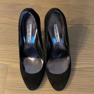 Charles David size 7 Black Suede Pump, 6" Heel Leather Sole